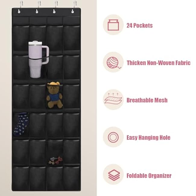 Mity rain Cup Organizer for Stanley Cup, 24 Pockets Large Capacity Cups Holder for Stanley Tumbler, Portable Foldable Hanging Bag for Cabinet Wall Door RV, Kitchen Storage Accessories for Stanley Cup