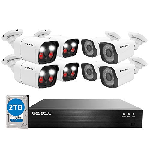 Poe Security Camera System, 8 IP Poe Camera, 5mp Nvr 8 Channel, CCTV Surveillance Wired, WESECUU Home Security Camera System with Hard Drive 2TB, App, Motion Sensor, Floodlight, Audio, Outdoor, Indoor