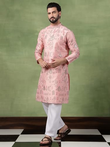 Image of SOJANYA (Since 1958 Men's Cotton Traditional Foil Print Motifs Kurta With Pyjama
