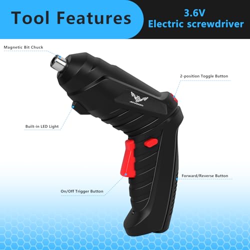 Image of JENABOM 14 in 1 Electric Screwdriver Cordless Rechargeable Small Power Drill Set 3.6V Li-ion 3.5Nm Max Torque Electric Rotatable with Case LED Light Screwdriver for Home Office DIY Tools (Black)
