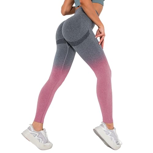 Generisch Pantalones de yoga sin costuras para mujer, con degradado, diseño ajustado, levantamiento de glúteos, para fitness, entrenamiento, correr, actividades en el gimnasio, Rosa., M