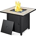 Yaheetech 30" Propane Gas Fire Pit Table 50,000 BTU Square Gas Fire Table with Ceramic Tabletop and Blue Fire Glass for Outdoor /Patio with Rattan Pattern Steel Base/Lid, Black