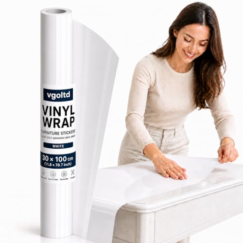 vgoltd Furniture Stickers Gloss Self Adhesive Vinyl Wrap Sticky Contact Paper Roll for Kitchen Countertop Cupboard Cabinets Wardrobe & Tabletops (White 30 x 100 cm)