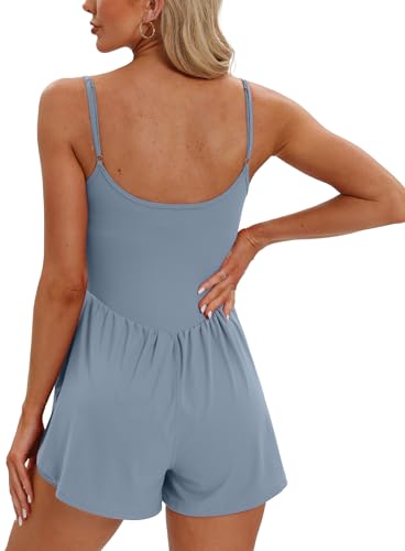 Beaully Jumpsuits for Women Casual Summer Rompers Sleeveless Spaghetti Strap Fitted Jumpers 2024 6110 Blue S