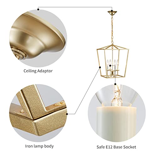 ANJIADENGSHI Vintage Lantern Pendant Light Lantern Iron Cage 4 E12 Bulbs Lantern Chandelier for Dining Room Bar Cafe,Gold Plating(Bulbs Not Included) - Image 5