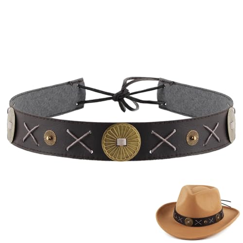 Image of Cowboy Hat Bands for Women Men, Leather Hat Bands for Western Straw Fedora Hats, Vintage HatBelt Hatbands Multicolor