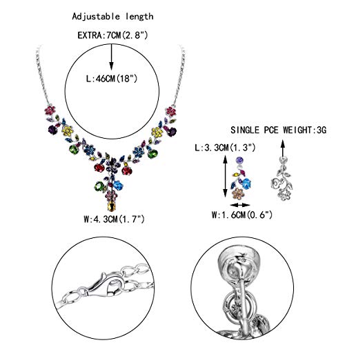 Ever Faith Wedding Party Jewelry Set For Bride Austrian Crystal Cluster Flower Leaf Necklace Earrings Set Multicolor Silver-Tone #TOP3