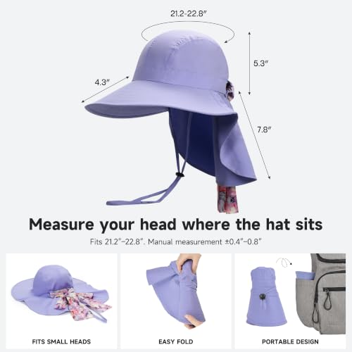 Image of Womens Sun Hats Neck Flap Large Brim UV Protection Foldable Fishing Hiking Cap