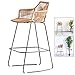 Décoration d'intérieur élégante Rotin Osier Chaise Tabourets avec Repose-Pieds et Dossier, Tabouret Haut de Bar avec Base en métal Noir, pour Kitchen Pub Café Breakfast Counter (Couleur: Kaki) Desig