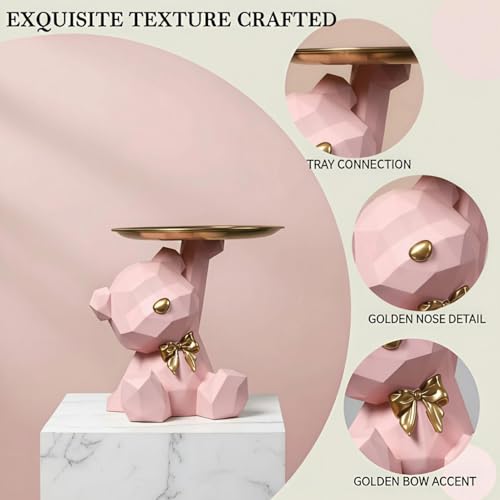Sculpture d'ours décorative en résine avec coupelle dorée pour bijoux et cosmétiques - 8