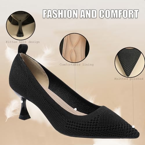 Women's Knitted Kitten Heels Pumps Comfortable Knit Closed Toe Fashion Pointed Toe Dress Wedding High Heels Casual Dress Shoes4