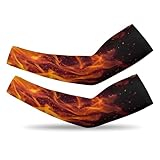 Orange Fire Flame Sports Compression Arm Sleeves for Men & Women - Youth Arm Sleeve Baseball - Volleyball Sleeves & Basketball Sleeve