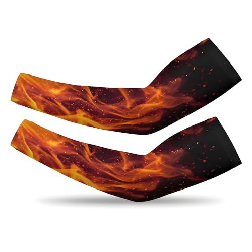 QiErDesign Orange Fire Flame Sports Compression Arm Sleeves for Men & Women - Youth Arm Sleeve Baseball - Volleyball Sleeves & Basketball Sleeve