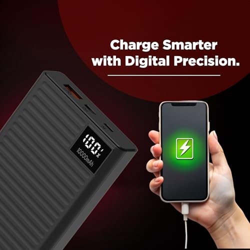 Image of Intex Strong Comet 10K Poly 10000mAh Power Bank with 22.5W QC PD Fast Charging, Digital Display, Dual Input Type-C and Micro USB, Multi Output, Slim Lightweight Travel Friendly Design (Black)