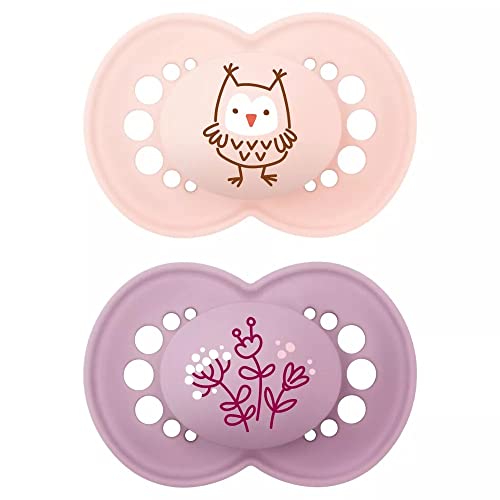 Image of MAM Original Matte Baby Pacifier, Nipple Shape Helps Promote Healthy Oral Development, 2 Pack, Girls, 6+ Months