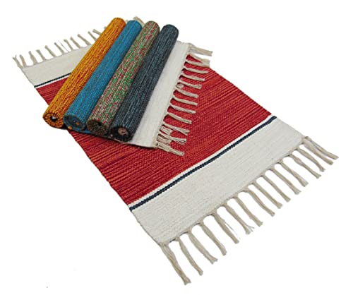 Image of MDZ Hand Woven Cotton Modern Assorted Border Rug | Size: 16 inchx24 inch Inch or 40x60 cm | Color: Assorted Multi | Machine Washable | Eco Friendly | Multi Uses (Combo of 5 Pcs.)