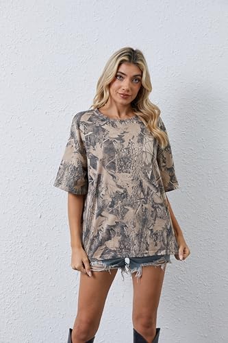 Image of Womens Camo Shirt Oversized Maple Leaf Short Sleeve T Shirts Tops