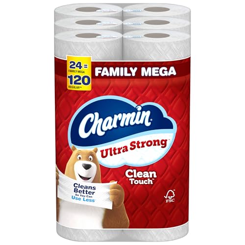 Charmin Toilet Paper Ultra Strong Clean Touch, 24 Family Mega Rolls = 120 Regular Rolls (Packaging May Vary)