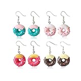 4 Pairs Cute Mini Donuts Earrings Set Charm Imitate Resin Food Drop Earrings For Women Girls Chic Do