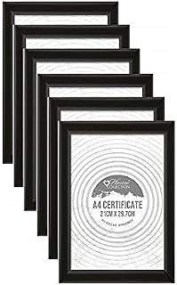 M1SS (Set of 6) - A4 Black Wooden Picture Photo Frame Certificate Frame Includes Styrene Front For Home Family Office Decor, Classic Wall Mountable & Tabletop Frames (21 x 29.7 CM)