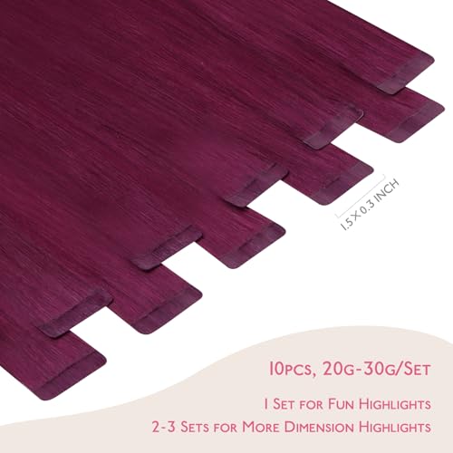 Image of WENNALIFE Tape in Hair Extensions Human Hair Light Burgundy Tape in Extensions, 10pcs 25g 16 inch Remy Invisible Tape Ins Straight Colored Soft Real Human Hair Tape in Extensions Refill Set Extensions