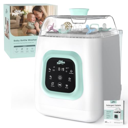 Tiny Marvels Baby Bottle Washer Pro, Bottle Washer Sterilizer and Dryer, Upgraded Self-Cleaning Machine, 6-Bottle Capacity & Built-in Water Softener, 4-in-1 Sanitizer for Bottles Breast Pump Parts