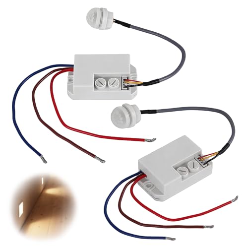 Lot De 2 Mini Détecteur De Mouvement: Mini Capteur Crépusculaire Intégr, 230v, Portée 6m, Infrarouge Encastré, Délai Réglable, Interrupteur à Capteur...