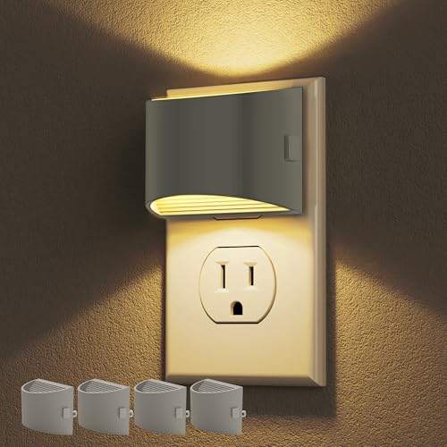 Image of DORESshop LED Night Light[4 Pack], Night Lights Plug into Wall, 3 Level Brightness Adjustable Plug in Night Light, Dusk to Dawn Sensor Nightlights for Adults, Bedroom, Hallway, 3000K, Gray Cover