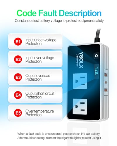 Image of YSOLX 300W Car Power Inverters for Vehicles | Car Inverter 12V to 110V With 3 USB Fast Charger And Car Plug Adapter Outlet for Laptop Computer Charger