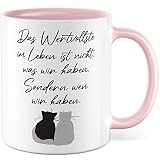 Freundschaft Tasse mit Spruch Kaffeetasse beste Freunde BFF Kaffee-Becher Geschenk beste Freundin süßes Motiv Geschenkidee Freundinnen Vers Gedicht Stil Handschrift Katze Katzen (Weiß/Pink)