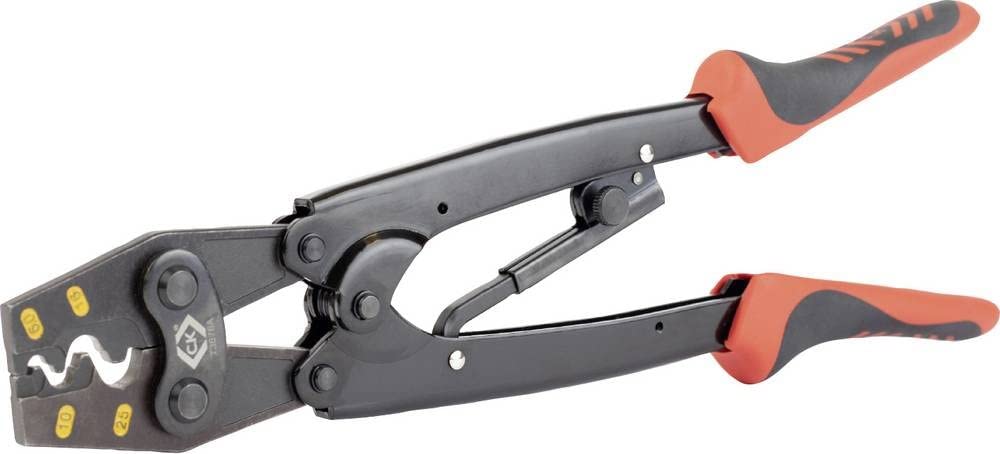 C.KRatchet Crimping Pliers for Bell Mouth Ferrules 6-25mm², T3676A, Red