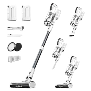Klarpul Cordless Vacuum Cleaner, 2 Batteries 140 Mins Runtime 600W 50Kpa Stick Vacuum Cordless, Self-Standing Vacuum Cleaners for Home with 2.5H Fast Charging, for Floor/Carpet/Pet Hair, White