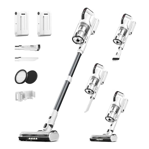 Klarpul Cordless Vacuum Cleaner, 2 Batteries 140 Mins Runtime 600W 50Kpa Stick Vacuum Cordless, Self-Standing Vacuum Cleaners for Home with 2.5H Fast Charging, for Floor/Carpet/Pet Hair, White