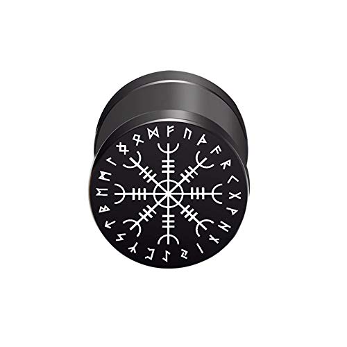 BlackAmazement Pendiente falso dilatador de acero inoxidable 316L, con jalmur Aegishjalmur Aegishjalmr, símbolo vikingo, casco de terror de honor, 10 mm, negro, para hombre y mujer Cover