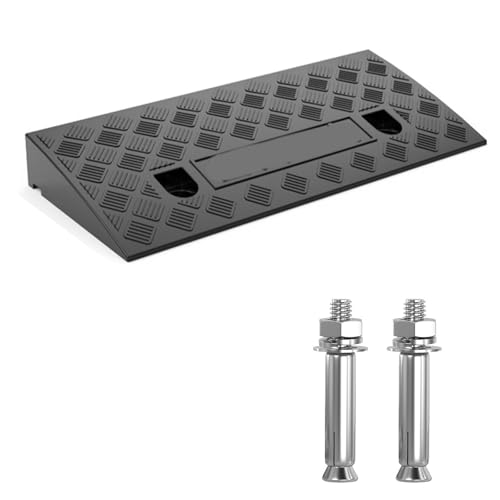 Rampas de bordillo para entrada pesada, rampa umbral para coche, camión, scooter y silla de ruedas con construcción antideslizante en PVC, fácil instalación (Negro, 12x27x50cm) miniatura 1