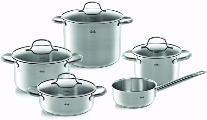 Fissler Toronto tencere seti, paslanmaz çelik 18/10 (9 parça, saplı tencere çapı: 16 cm; et tenceresi çapı 1: 16 cm, 20 cm, 24 cm; kızartma tenceresi çapı 1: 20 cm)