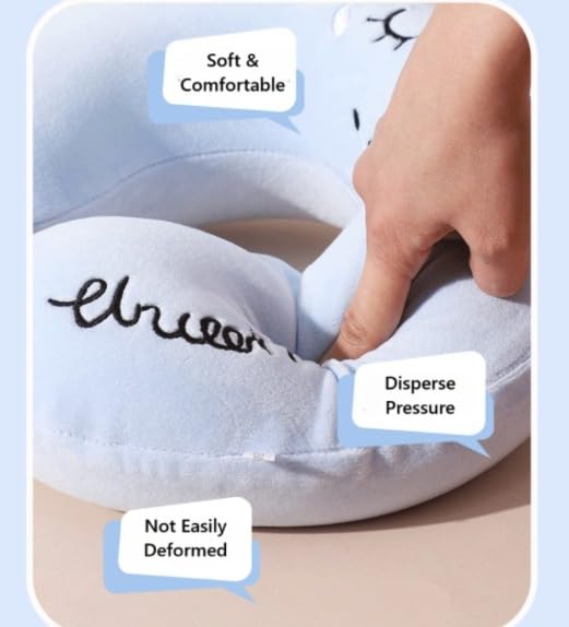 Image of Soft and Comfortable Cartoon Designed U-Shaped Kids Travel Neck Pillow for Airplane Car Flight Head Neck Support for Boys and Girls (Pack of 1, Blue)