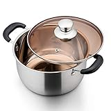 Stainless Steel Stock Pot, P&P CHEF 3 Quart Pot with Lid, Heat-Proof Double Handles - Sliver Stainless Steel Pot and Glass Lid