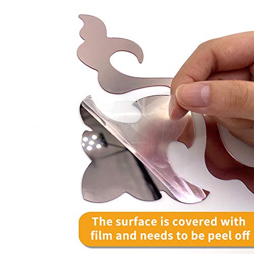 Funlife Corner Filigreel Tile Decorative Floral Pattern Mirror Ps Plastic Wall Stickers Non Glass Diy Vinyl Mirror For Furniture Cabinet Home Bedroom Decor 3.94" X 3.94" 16 Pcs Gold #TOP4