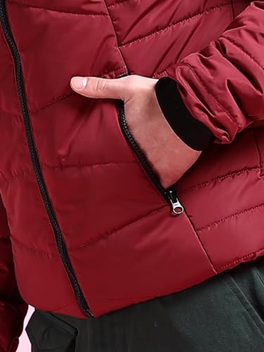 Image of The Indian Garage Co Men Black Regular Fit Solid Hooded Puffer Jacket