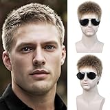 SEVENCOLORS Mens Wig Short Layered Blonde Wigs for Men Natural Hair Synthetic Cosplay Halloween Costume Wig Male Short Cut Wigs