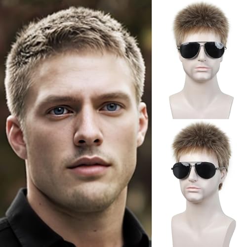 SEVENCOLORS Mens Wig Short Layered Blonde Wigs for Men Natural Hair Synthetic Cosplay Halloween Costume Wig Male Short Cut Wigs