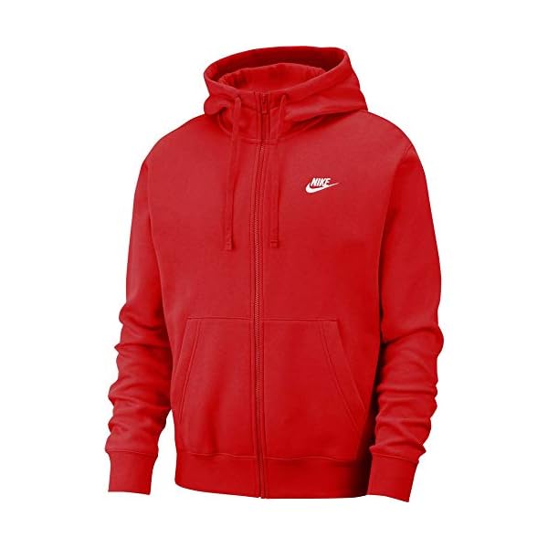 Nike Men's Sportswear Club Fleece Full Zip Hoodie, Fleece Zip-Up Hoodie Men, University Red/University Red, L