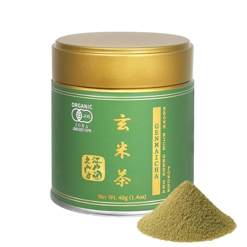 Image of YEDOENSIS KYOTO Genmaicha - Organic Brown Rice Green Tea Powder (1.4 oz) | Japanese Genmaicha Powder, Toasty Nutty Flavor for Lattes, Low Caffeine, Grown and Crafted in Japan, Certified Organic