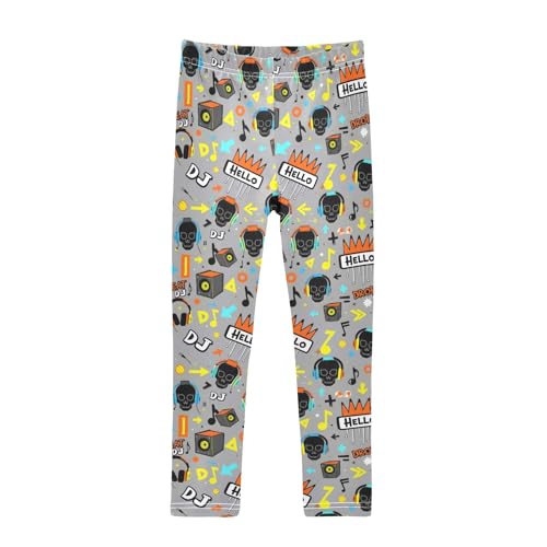 Girls Printed Leggings Yoga Pants Skeleton Sound Headset Note Pattern for Kids in 4t to 10 Years, 4T