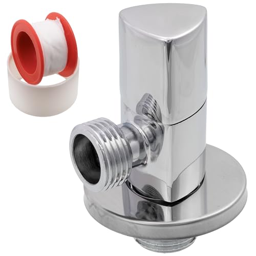 AERZETIX - C74939 - Absperrventil 1/2x1/2 + rosette und PTFE dichtung mit dreieckigem griff - aus messing und vernickelter beschichtung - wasserventil badezimmer küchenspüle anschluss