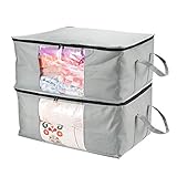 CCidea 2 Pack Clothes Storage Bag Organizer with Reinforced Handle, Great for Comforters, Blankets, Bedding, Under Bed Storage 90L(Large ,Gray)
