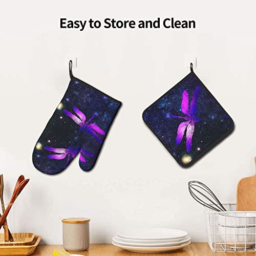 Oven Mitts And Pot Holders Sets,Galaxy Dragonfly Resistant Hot Pads With Polyester Oven Gloves For Kitchen,Cooking,Baking,Grilling #TOP4