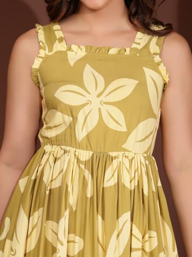 Image of New Rayon Printed Flared Maxi Dress for Women & Girl's | Women Flared Dress