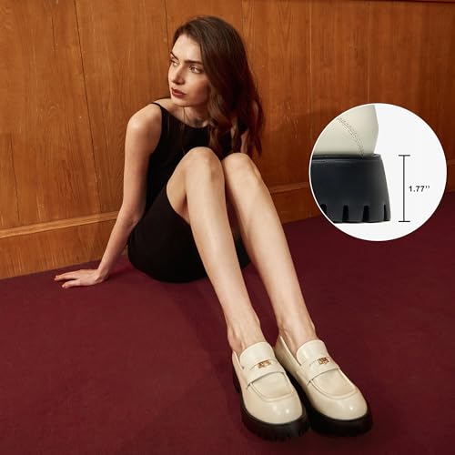 Image of BEAU TODAY Chunky Loafers Women,Patent Leather Platform Loafers for Women,Lug Sole Slip On Penny Shoes,Comfortable Work Office Business Casual Dress Shoes